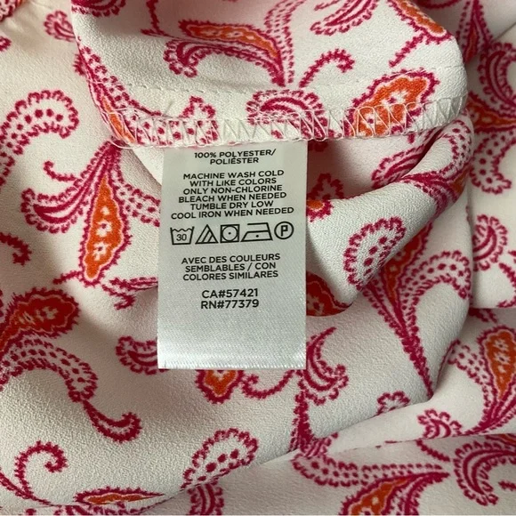 Ann Taylor XXL Ruffle Neck Paisley Blouse Pink Red Short Sleeve Top - Picture 8 of 9